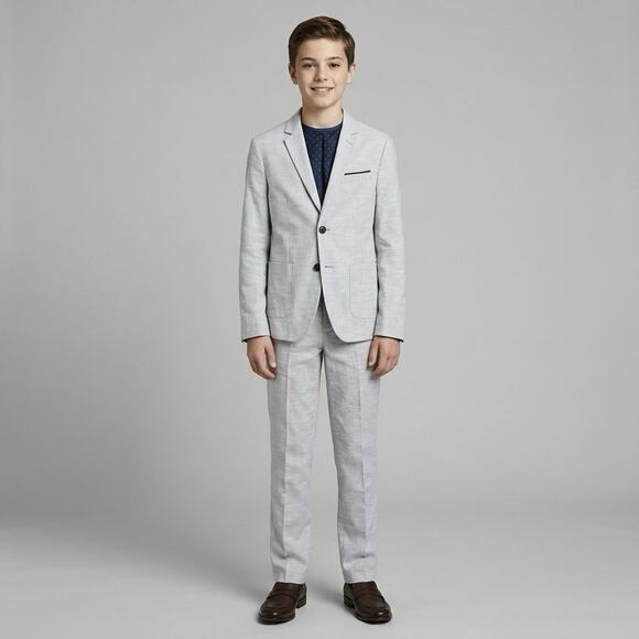 Hugo Boss Other - BOSS Boys Light Grey Linen Two Piece Suit Regular Fit Size 14S